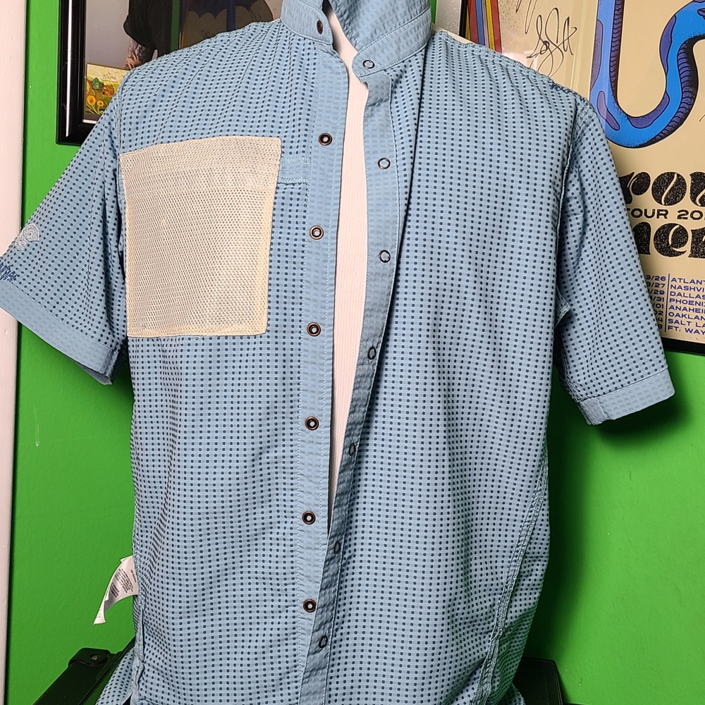 Mountain Hardwear Men’s Short Sleeve Fishing Hiking Shirt Blue Vented Size M - Picture 5 of 10